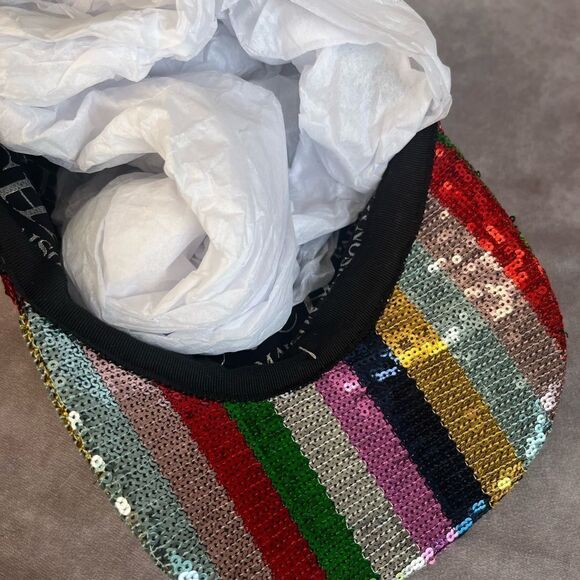 Maison Michel Paris Stripe Rainbow Colorful Nell Sequin Hat Baseball Cap M - Picture 6 of 11